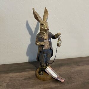 Jolie Fleur Gold Flake Bunny Rabbit Figurine w/ Pocket Watch Easter Spring Decor